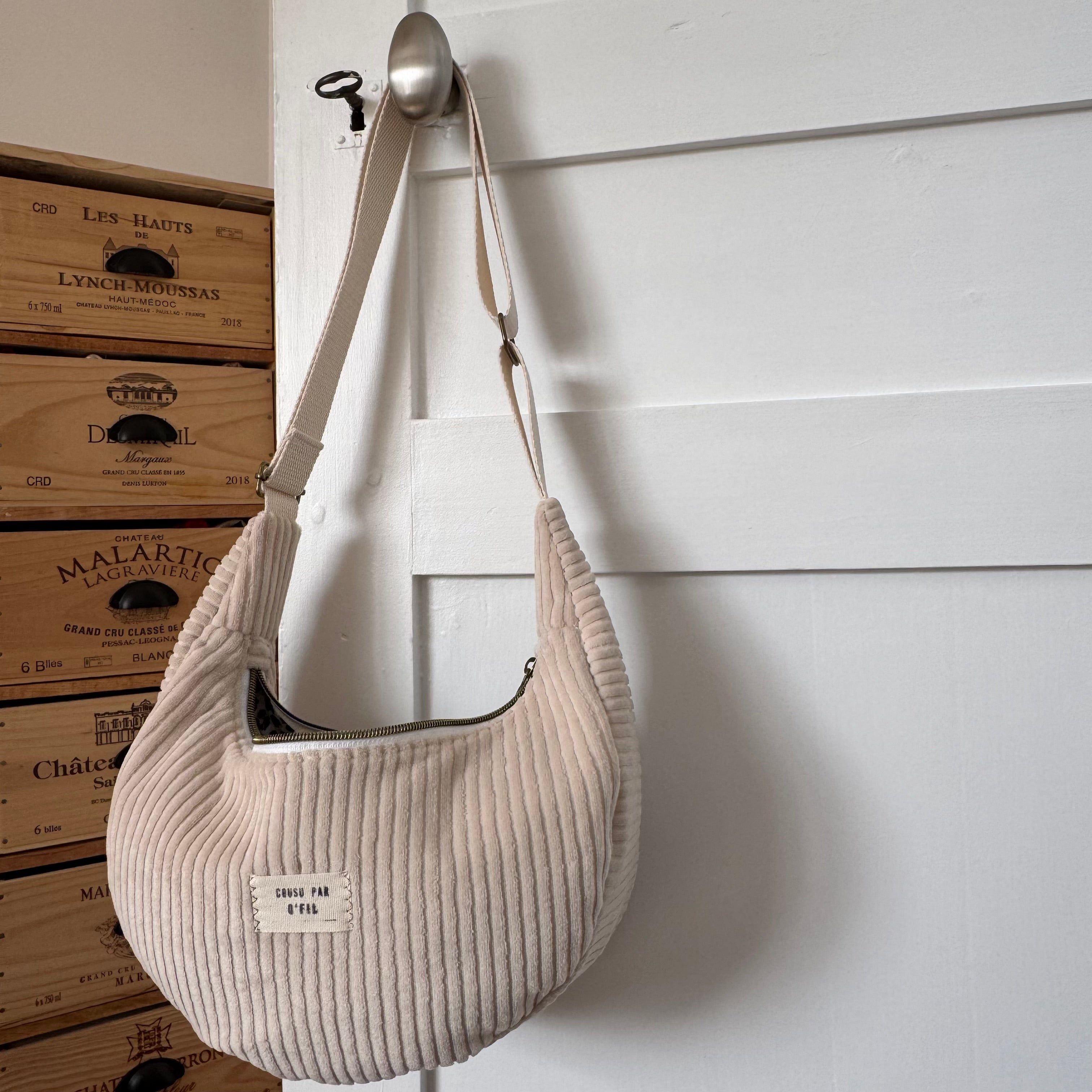 Sac demi-lune velours beige / léopard