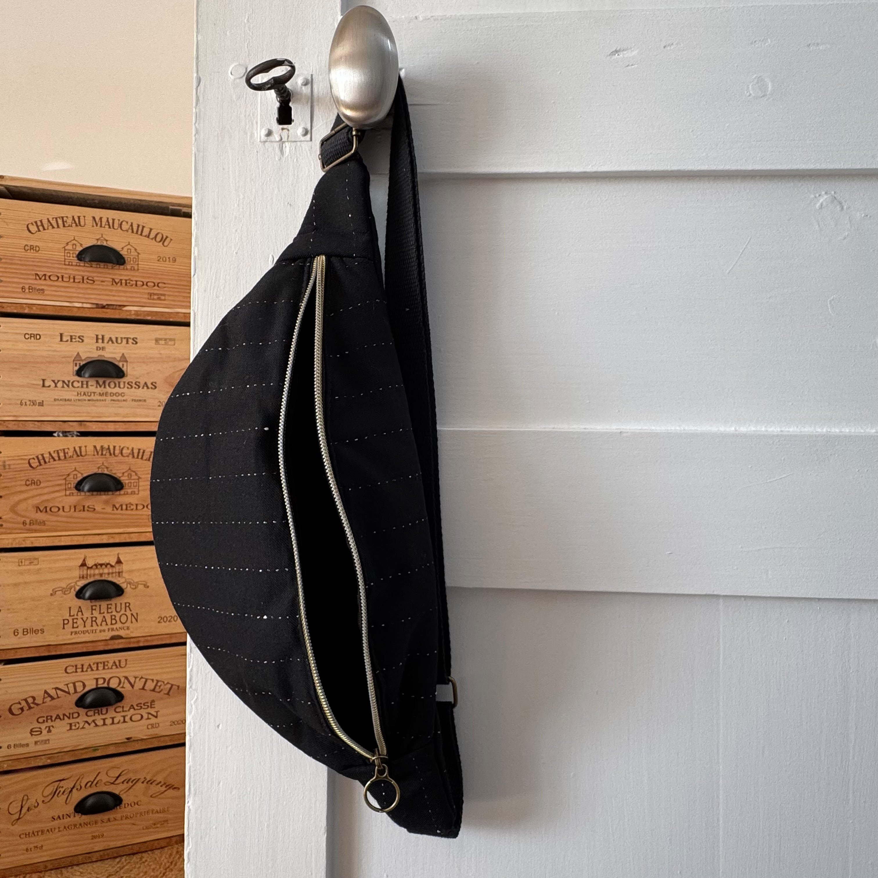 Sac banane noir / argenté