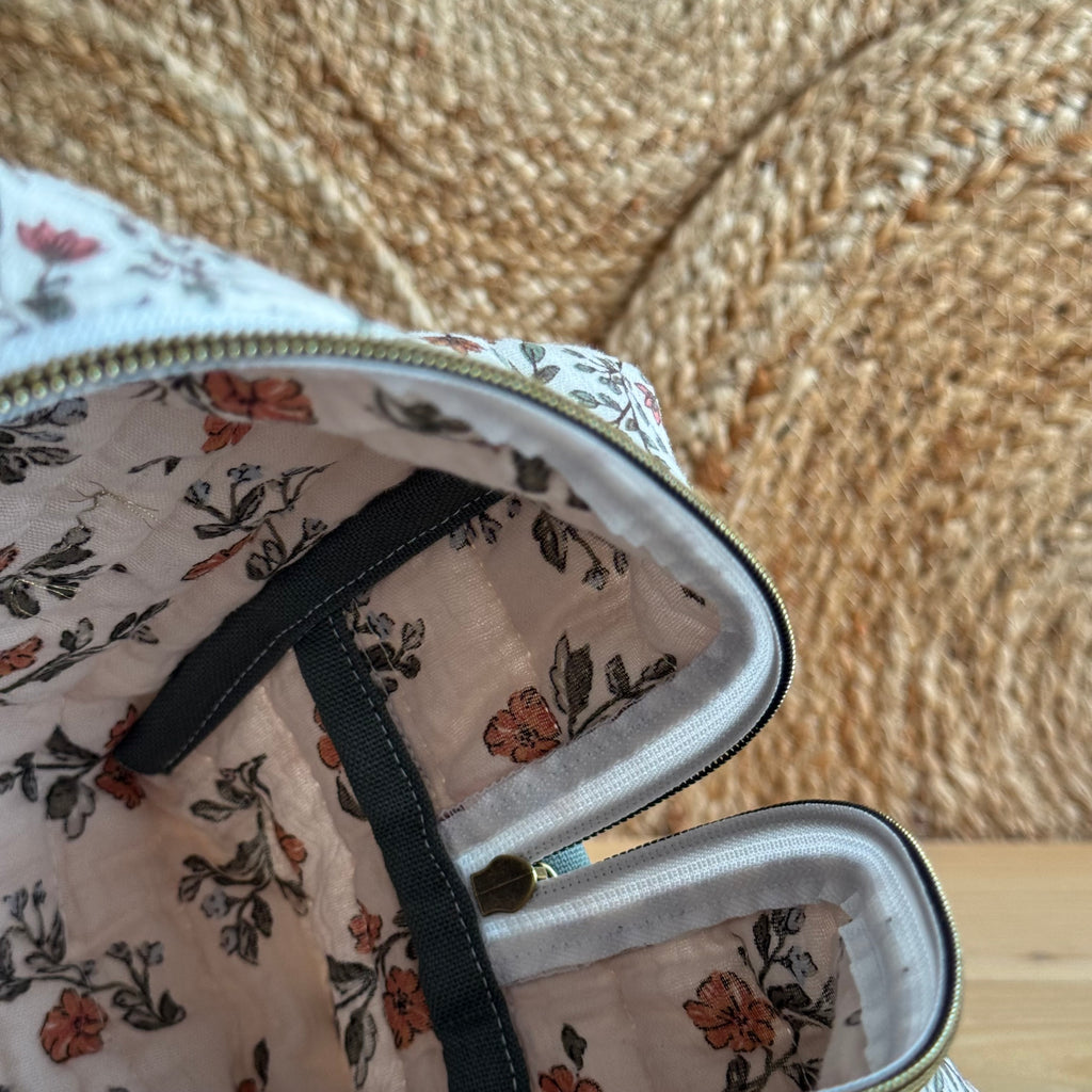 Trousse de toilette gaze de coton matelassé petites fleurs