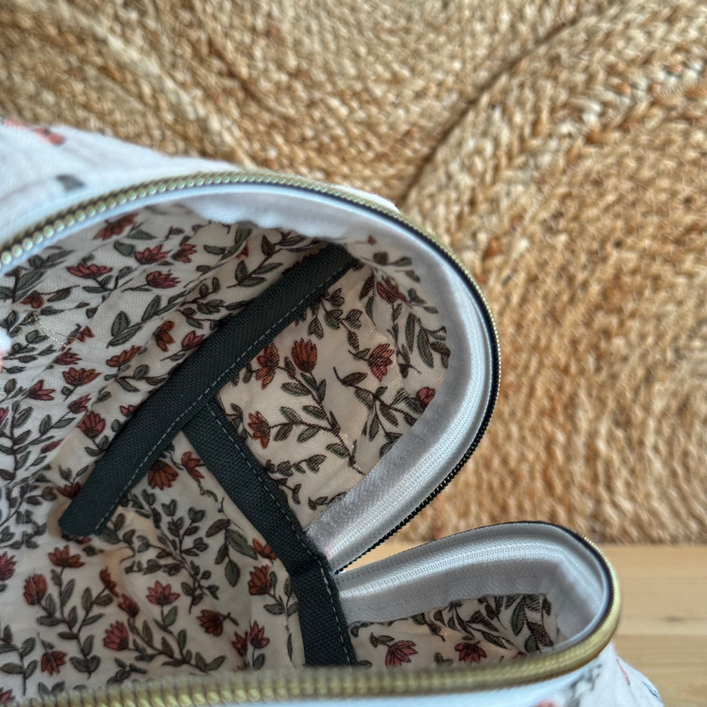 Trousse de toilette gaze de coton matelassé grosses fleurs