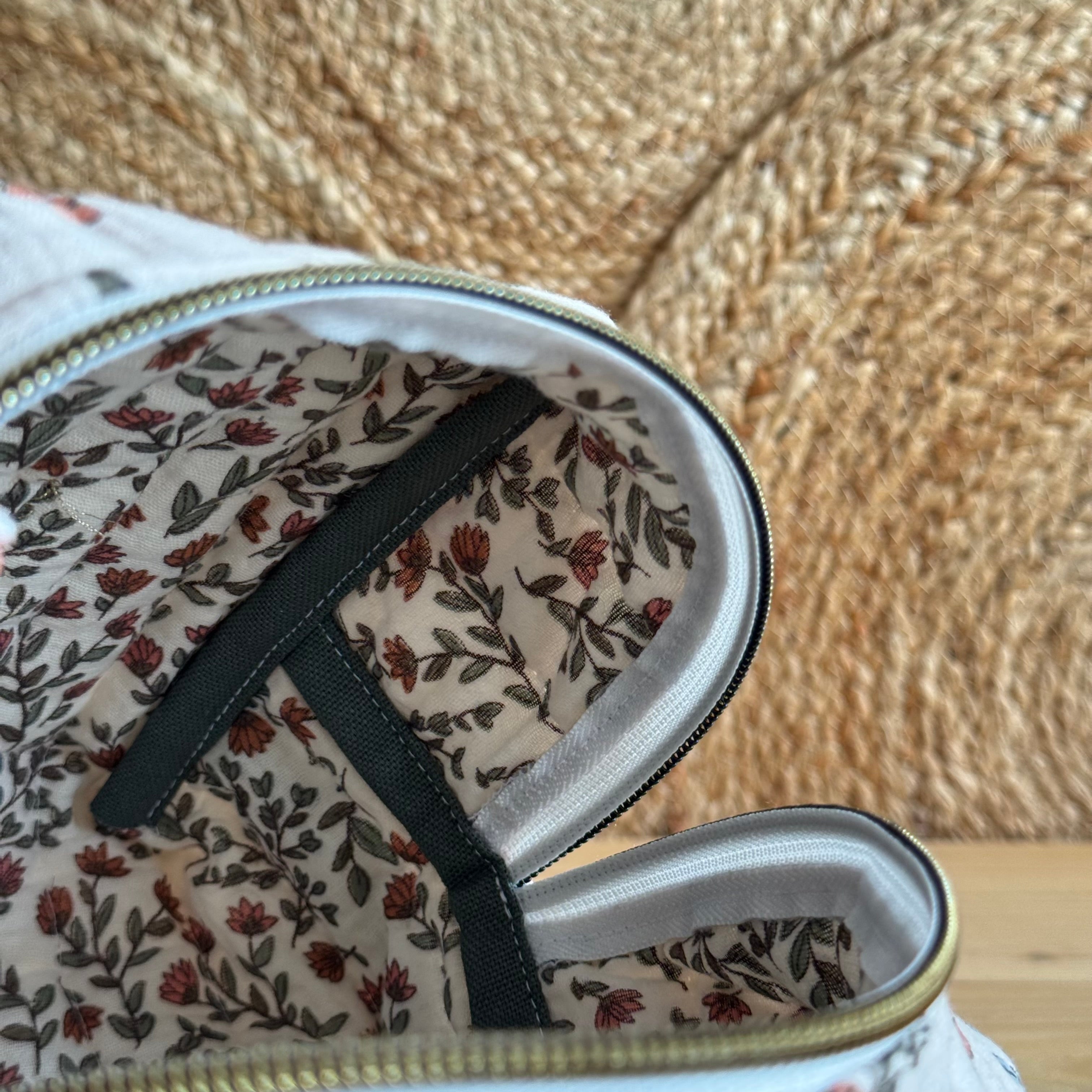 Trousse de toilette gaze de coton matelassé grosses fleurs
