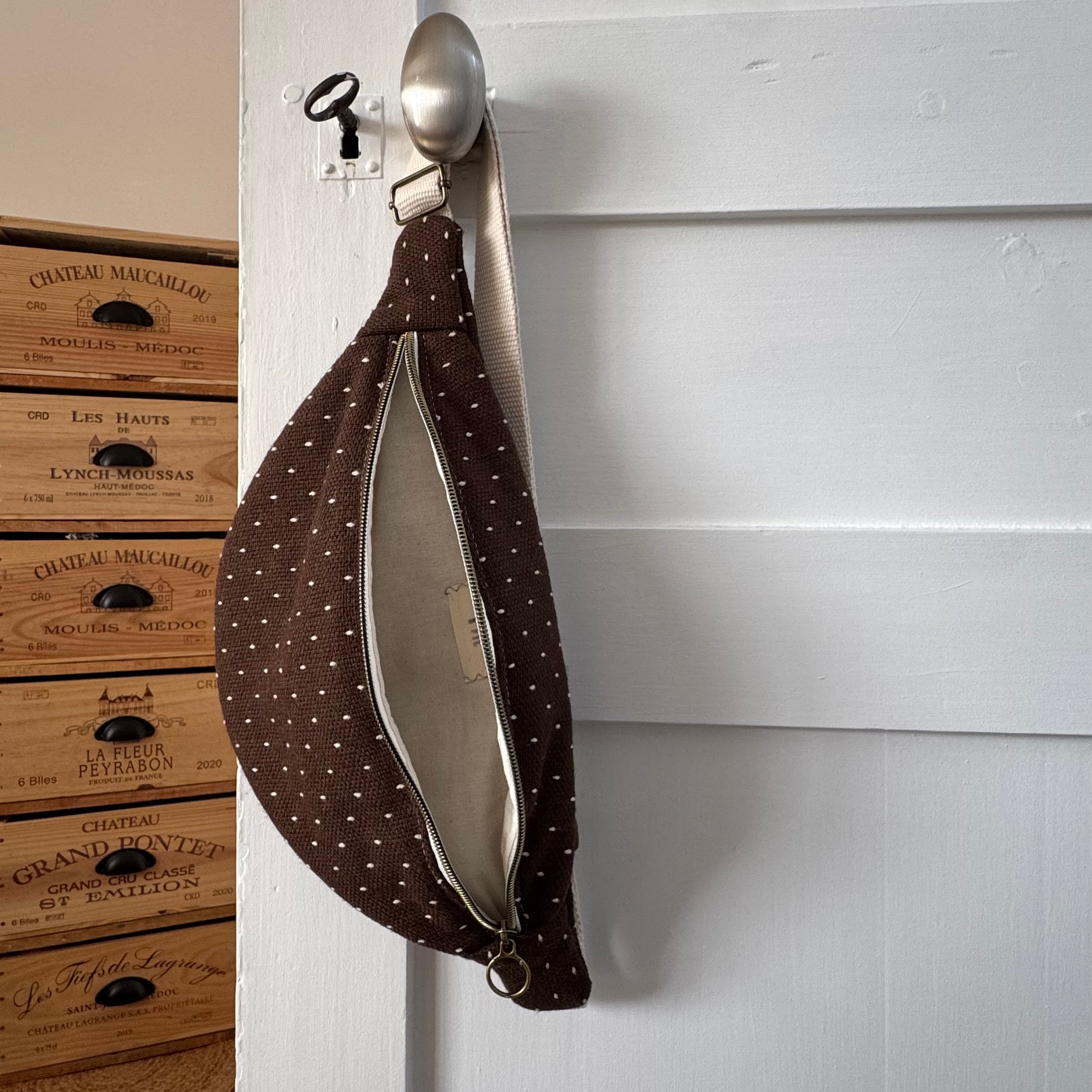 Sac banane lainage marron / beige