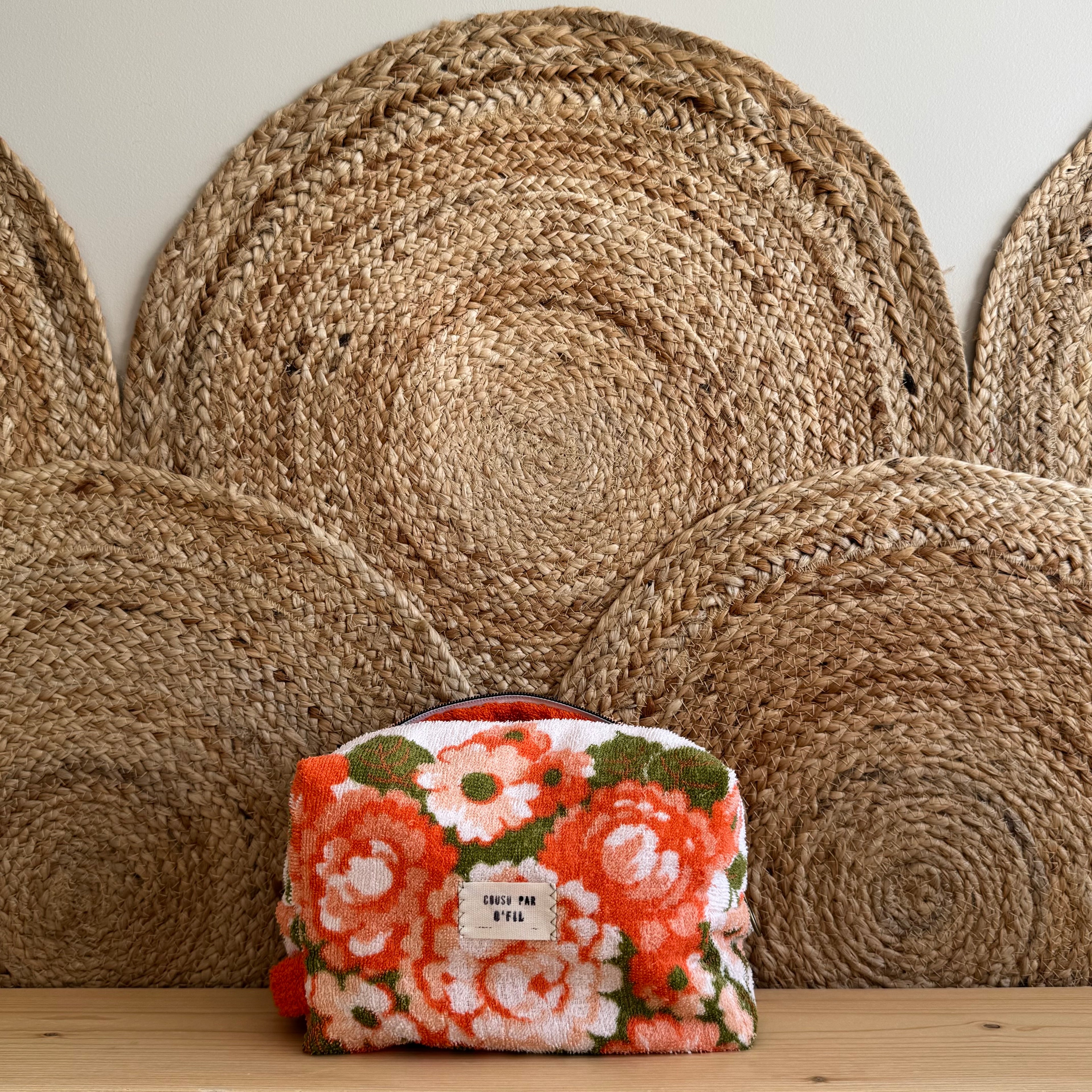 Trousse de toilette vintage fleurie / orange