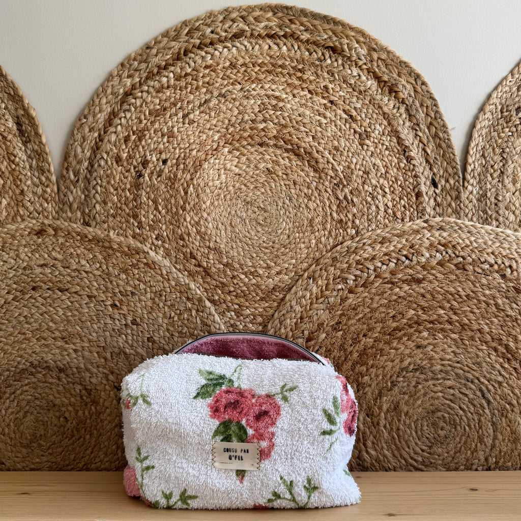 Trousse de toilette vintage fleurie / rose