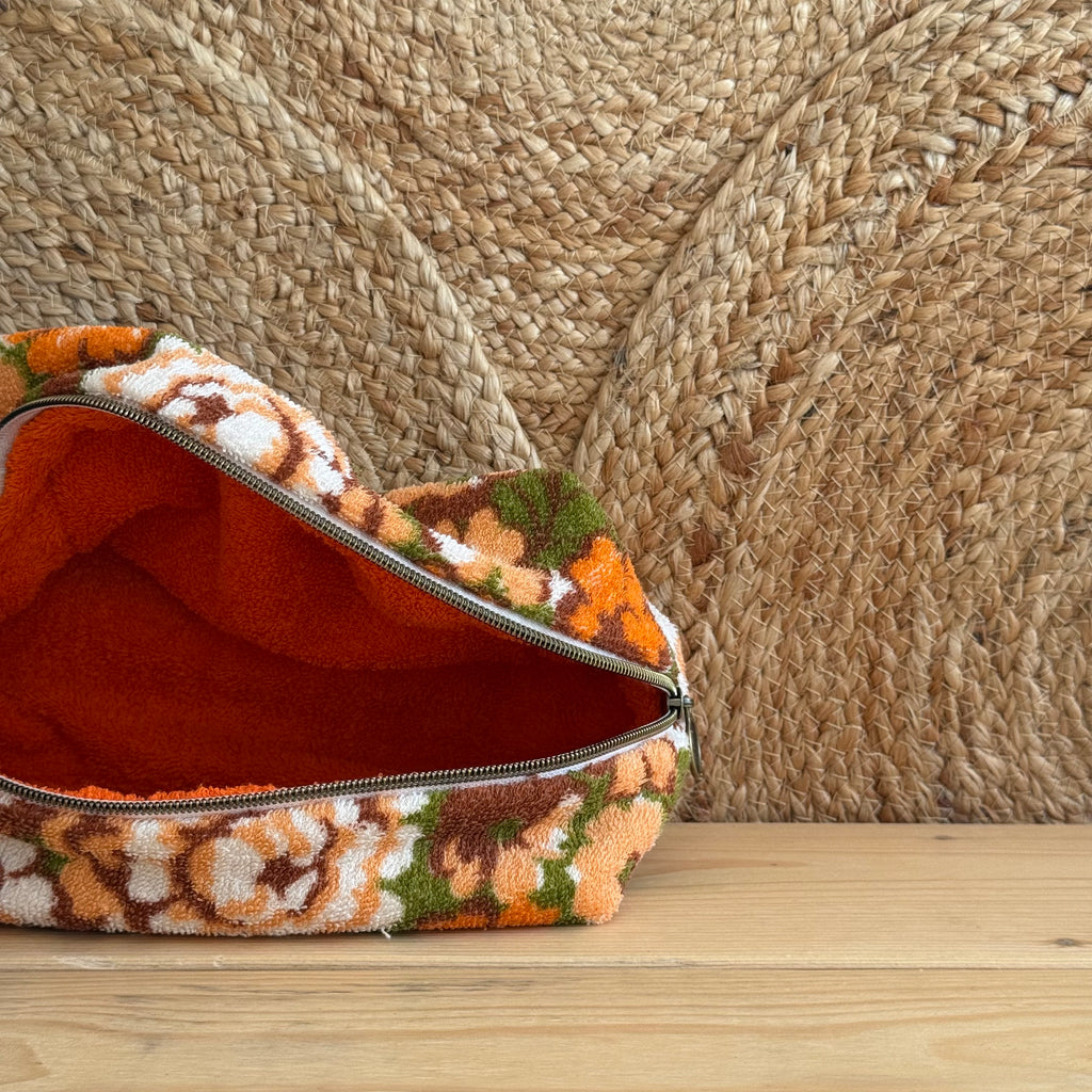 Trousse de toilette vintage fleurie / orange