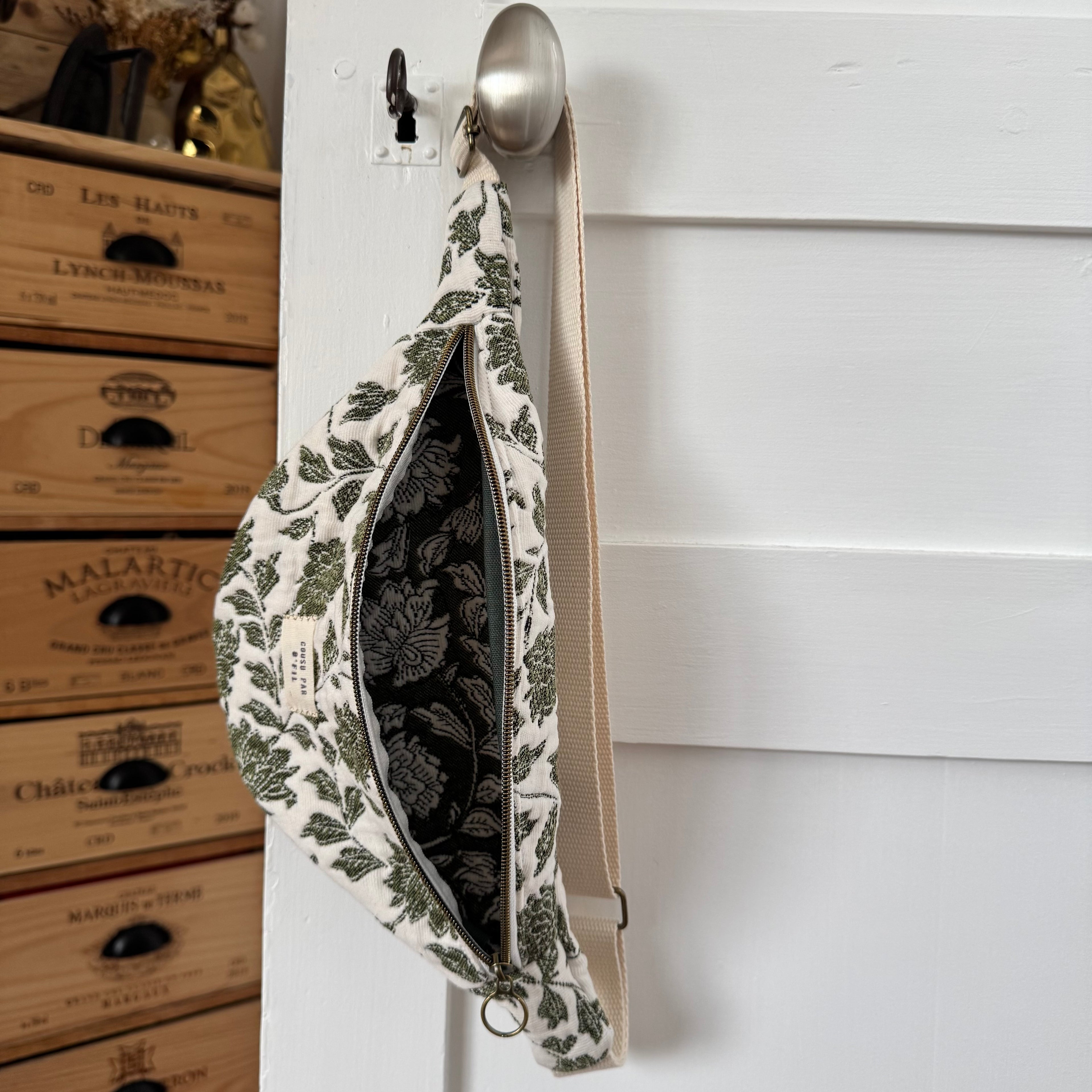 Sac banane jacquard fleuris verte