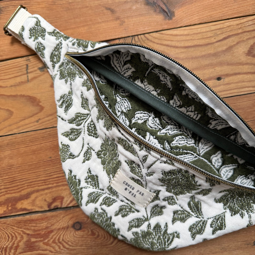 Sac banane jacquard fleuris verte