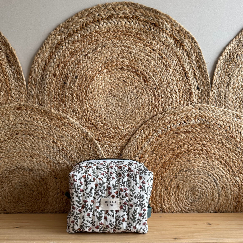 Trousse de toilette gaze de coton matelassé petites fleurs