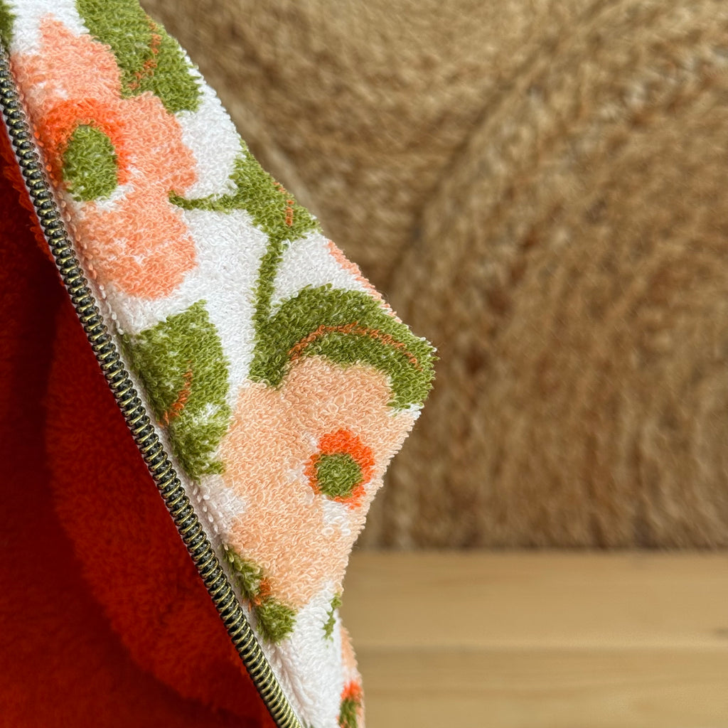 Trousse de toilette vintage fleurie / orange