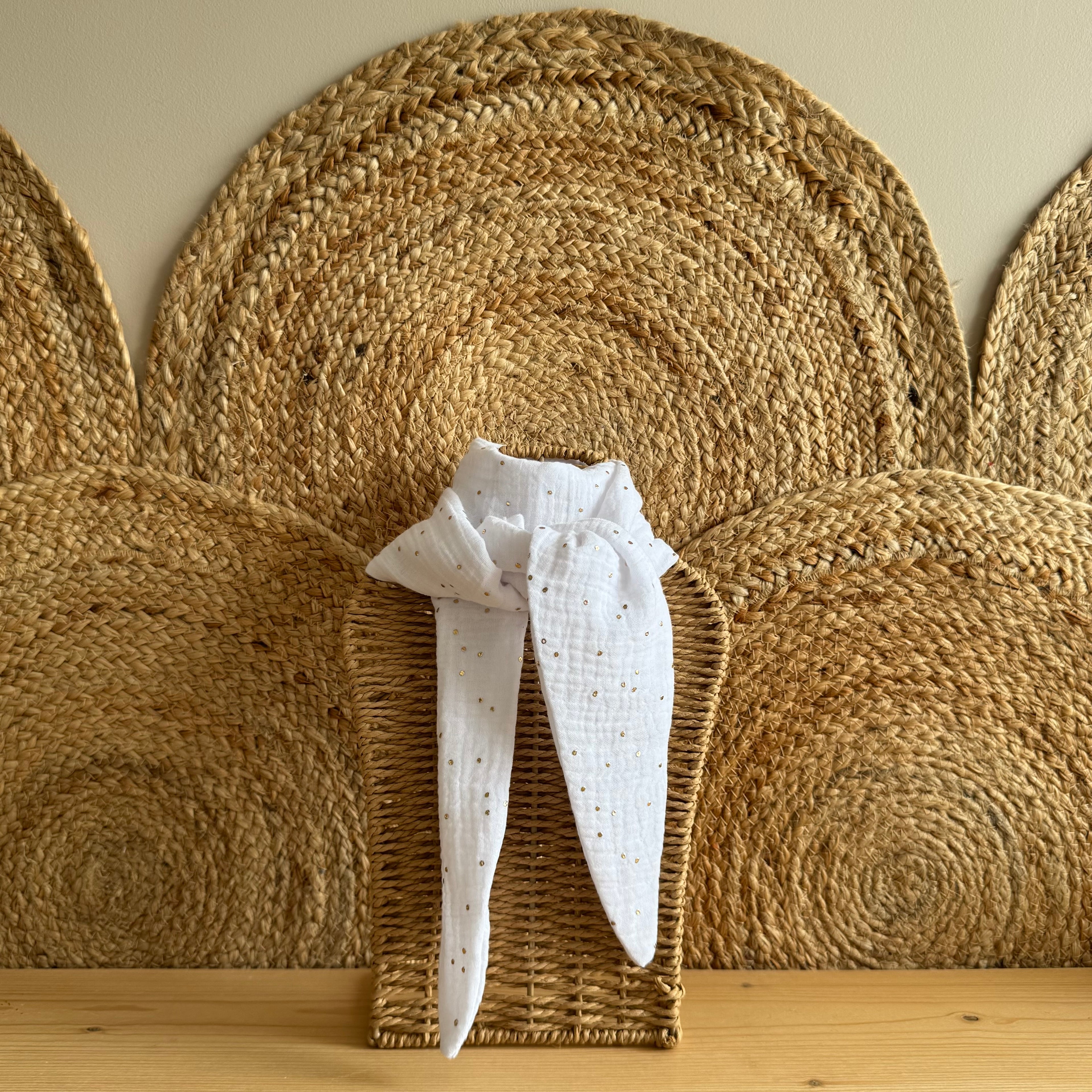 Echarpe gaze de coton blanc pois doré