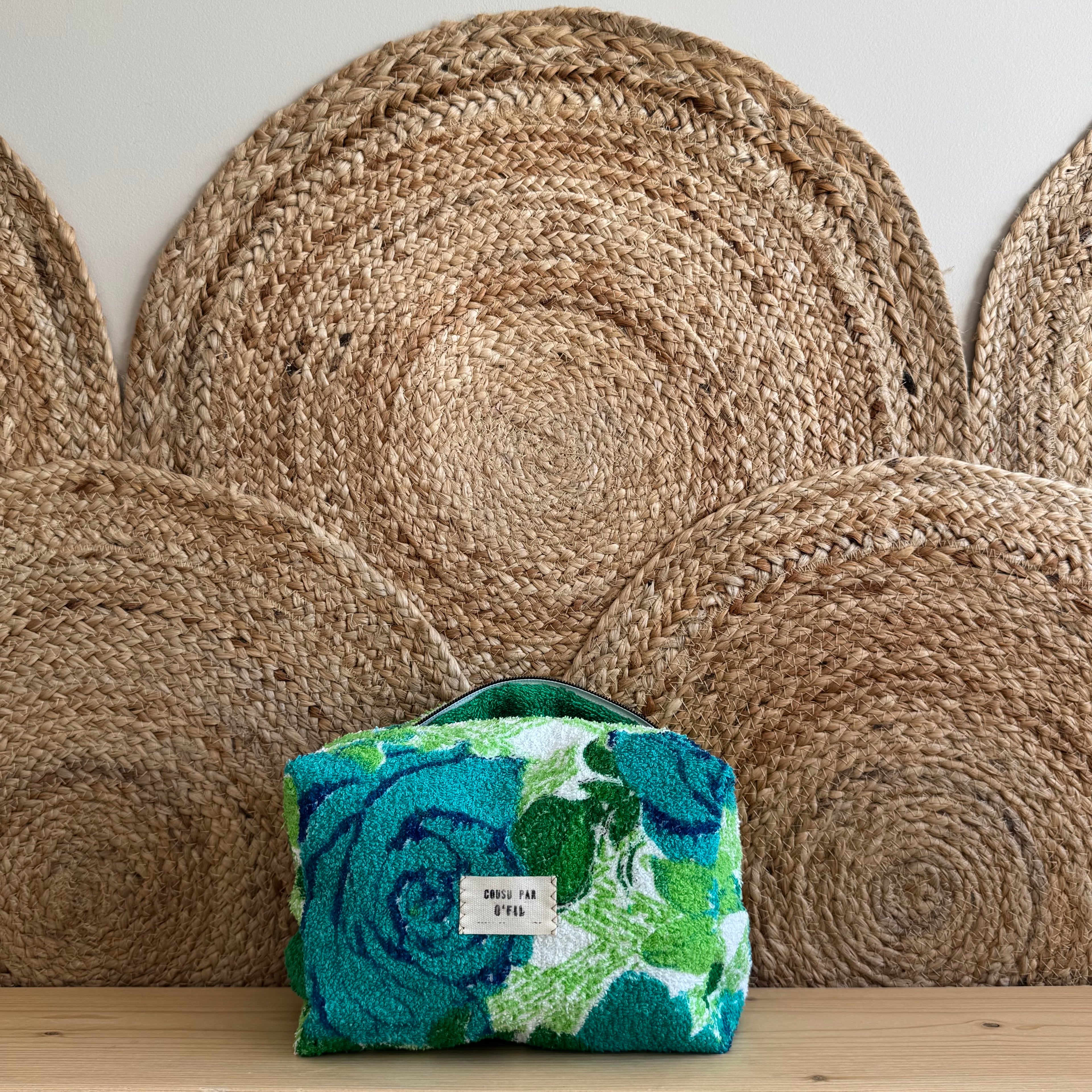 Trousse de toilette vintage fleurie / verte